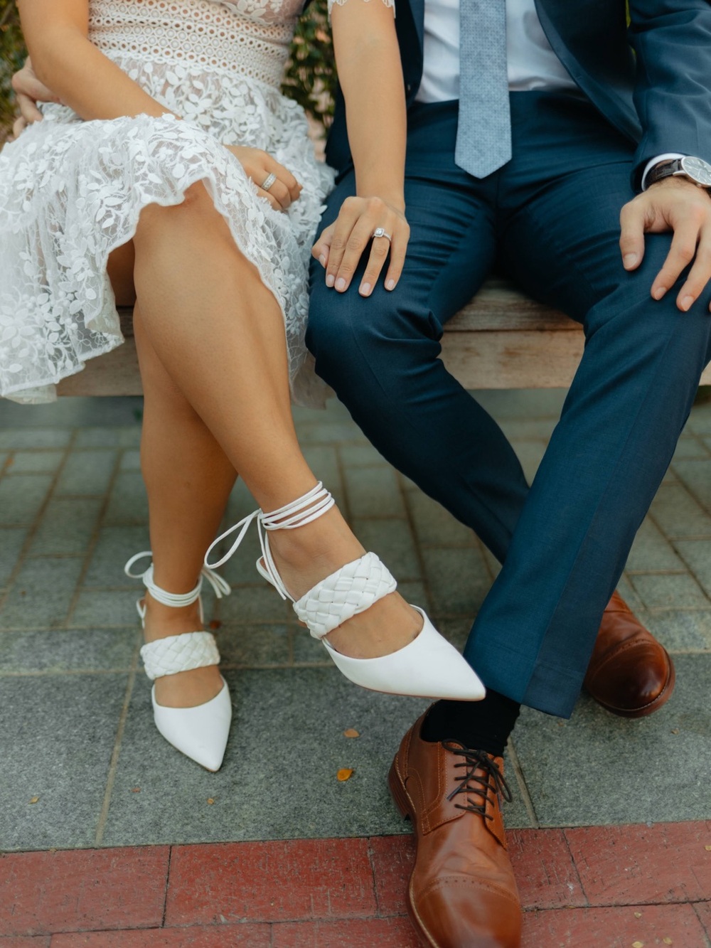 White Braided Ankle Tie Pointed Kitten Heel Flats